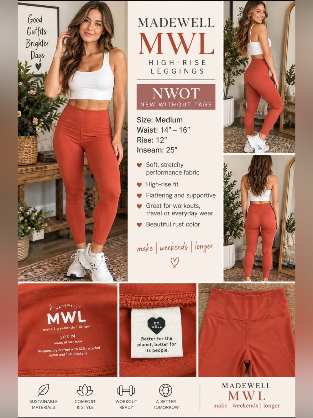 Madewell Athletic Burnt Orange Leggings